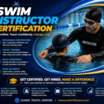 Male swim instructor teaching a student in a pool.