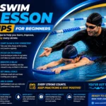 Male swimmer in full swim kit practicing beginner swimming skills in a pool