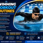 Man swimmer performing butterfly stroke in pool wearing full swim kit for Swimming Workout Routines