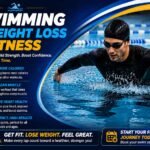 Male swimmer in full swim kit performing butterfly stroke in pool for weight loss and fitness