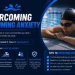 Male swimmer practicing swimming anxiety techniques in pool.
