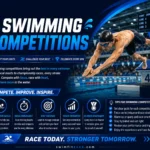 Male swimmer diving from a starting block during a swimming competition