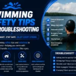 Man swimmer practicing swimming safety tips in open water.