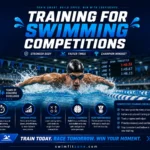 Training for Swimming Competitions guide with a competitive swimmer in a race pool.